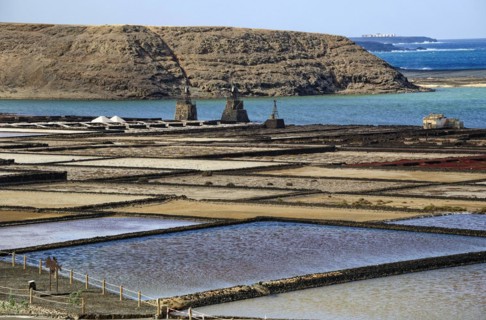 Sea salt extraction, Janubio salt flats, Salinas de Janubio, Lanzarote, Canary Islands, Canary