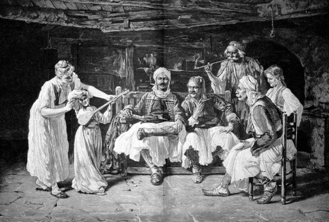 First debut. Wood engraving based on a drawing by P. Ivanovich from around 1880. It shows a young