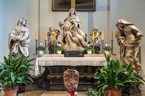 Marble altar with Pieta in the Pieta Chapel, Capuchin Church in Vienna, Austria