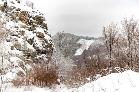Snow-covered winter landscape Bruchhauser Steine in the Sauerland, Bruchhausen, Olsberg,