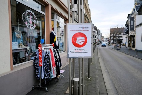Rheinbach, North Rhine-Westphalia, Germany - Masks compulsory on the main street, Rheinbach