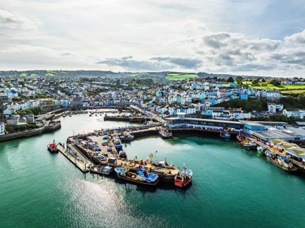 Brixham Hourbour and Brixham Marina from a drone, Brixham, Torbay, Devon, England, United Kingdom