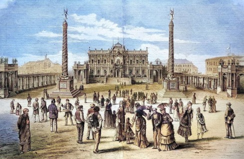 The decoration of the Augustinerplatz during the Kaisertage in Leipzig, Saxony, Germany, coloured