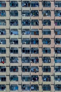 Apartment block with balconies and air-conditioning units, Dubai, United Arab Emirates, UAE