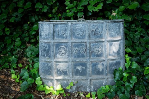 Old lead container dating from 1670, presumably for compost, Chelsea Physic Garden, historic