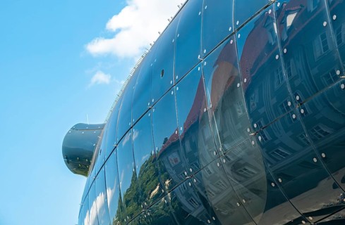 Architectural detail, Kunsthaus Graz building, Graz Art Museum, Austria