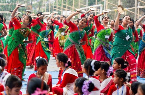 Youths participates in a Bihu dance workshop ahead of Rongali Bihu Festival, in Guwahati, India on
