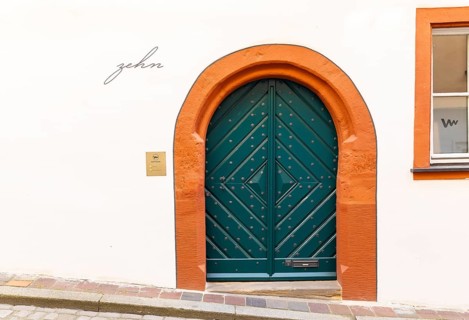 Portal of a historic building in the ice pit in the mountain town of Bamberg, Bavaria, Germany