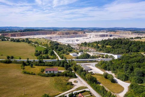 Aerial view of the Kleiner and Großer Hornberg open-cast mine south of Elbingerode, limestone