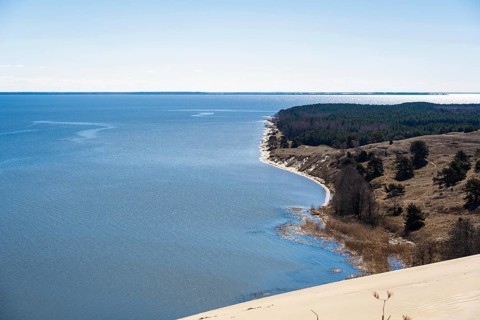 Baltic sea from Curonian Spit. The Gray Dunes, or the Dead Dunes is sandy hills with a bit of green