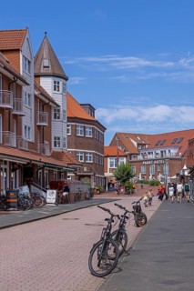 Houses, street, bikes, Juist, East Frisia, Lower Saxony, Germany