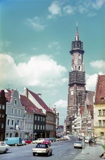 Historic buildings in the city of Landshut, Bavaria, Germany in 1970
