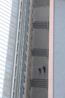 View from Kaiserdom on Passage der Schirn, Kunsthalle, looking down, perspective, two small