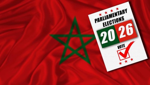 Morocco parliamentary elections with flag in the background. Ballot on a Moroccan flag, concept