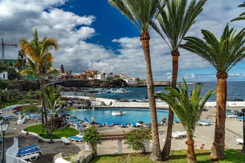 Costa Martiánez swimming pool on the coast of Puerto de la Cruz, Tenerife, Canary Islands, Spain