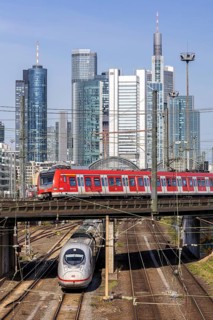 S-Bahn Rhein-Main train and an ICE 3 leaving Frankfurt Central Station in Frankfurt, Germany