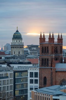 City view, Friedrichswerder Church, behind German Cathedral, view from the roof terrace of the