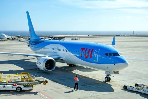 Santa Cruz, Tenerife, Canary Islands, Spain - TUI aircraft Boeing 737 Max 8 (Dakar G-TUPD) ready
