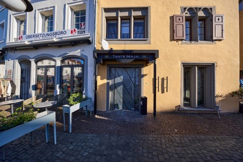 Restaurant, Tante Maja, historical building, facade, window, entrance, door, shutter,