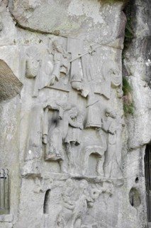 Cross relief, Externsteine, Teutoburg Forest, Horn-Bad Meinberg, North Rhine-Westphalia, Germany