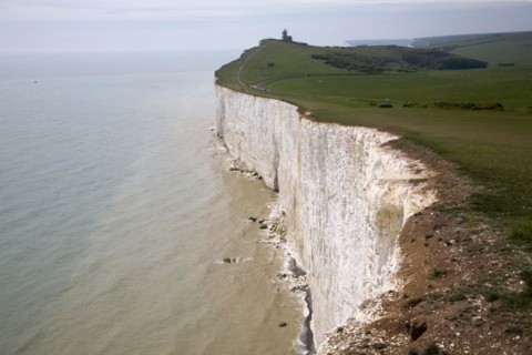 Beachy Head lighthouse and chalk cliffs, East Sussex view to Belle Toute lighthouse