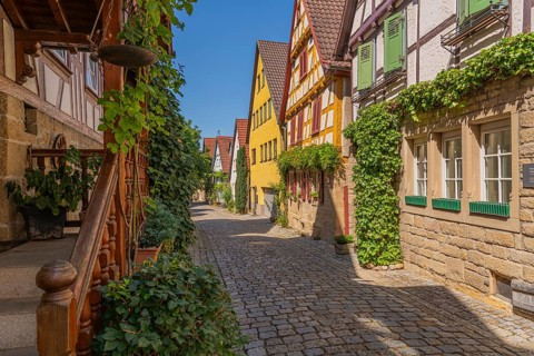 Holdergassen, former vineyard quarter, picturesque little alleys, historic old town of Marbach am