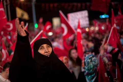 Istanbul, Turkey. July 19th 2016. Turkish pro government supporters gather in Takism square after