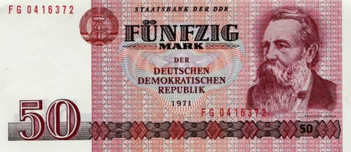 Banknote, 100 Mark of the GDR, 1971, with image of Friedrich Engel, reproduction of a historical