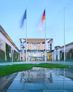 The Federal Chancellery in the early morning, government district, Berlin, Germany