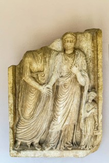 Roman tombstone of family separation scene, archaeology museum, Apollonia Archaeological Park,