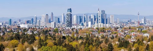 Frankfurt skyline skyscrapers panorama with banks from above in Frankfurt, Germany