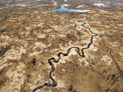 Top Down over Rannoch Moor from a drone, Loch Ba and Loch of the Armpit, A82 Highland Way, Argyll