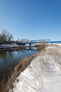 Dorsten, North Rhine-Westphalia, Germany - Sunny winter landscape in the Ruhr area, ice and snow on
