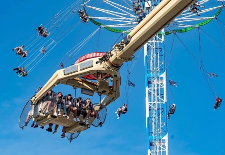 The Rhine Fair in Düsseldorf, in the Rhine meadows in the Oberkassel district, on the Rhine, North