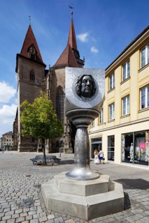 Johann Sebastian Bach Column, also known as Bach Column, monument by Jürgen Goertz, 2003, behind St