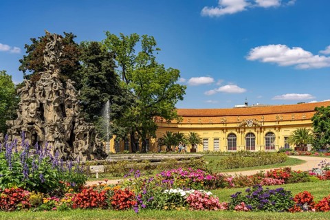 The Huguenot Fountain in the Palace Garden and the Orangery in Erlangen, Middle Franconia, Bavaria,