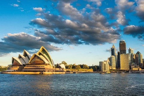 The skyline of Sydney at sunset, New South Wales, Australia