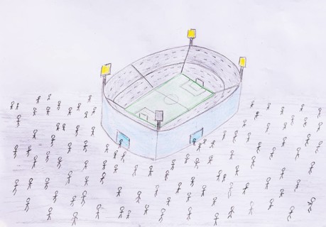 Naive illustration, people go to soccer stadium