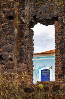 Stone window in the ruins of the city of Alcantara, Maranhao