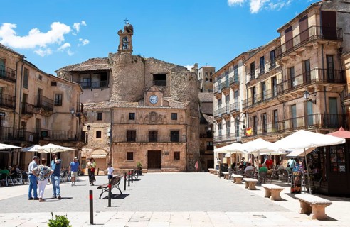 Plaza Mayor in the historic centre of Sepulveda, province of Segovia, Castile and Leon, Spain