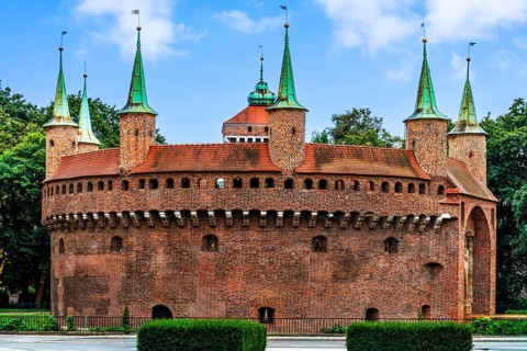 Barbican, largest defensive structure in Europe in front of the city wall, 1499, Krakow, Poland