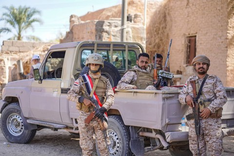 In Seiyun, Yemen on January 04, 2026, soldiers of the Yemeni Armed Forces take full control of the