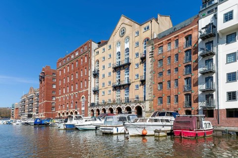Waterside apartment block buildings, Redcliffe Quay, Floating Harbour, Bristol, England, UK