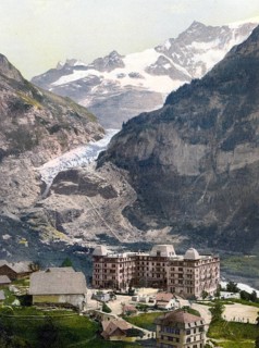 Grindelwald, Bärenhotel und Gletscher, Bernese Oberland, Switzerland, Historic, digitally restored