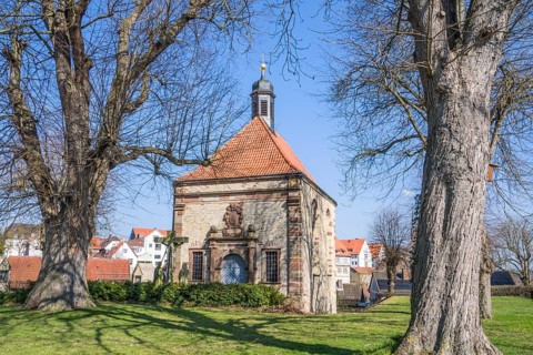 Castle cemetery, castle chape or Erasmus chapel, castle hill, Warburg, North Rhine-Westphalia,