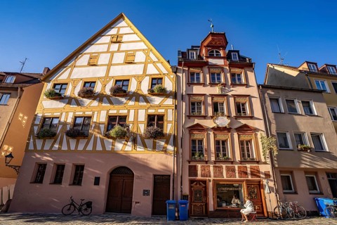 Half-timbered house in the historic Weißgerbergasse in Nuremberg, Bavaria, Germany