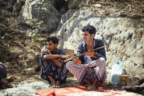 Camel breeders, Ali's sons Zuhail (13, left, and Eli, 15) on the camel farm of Sheikh Ahmed Ali