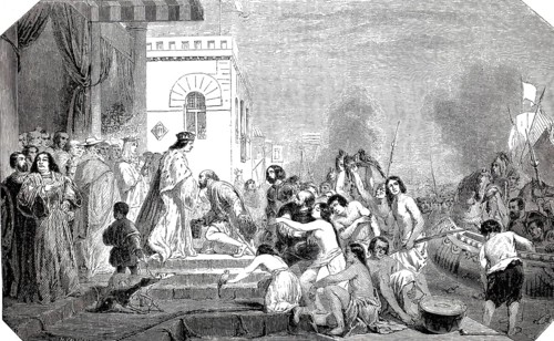 Historical account of Christopher Columbus' return after his first trip to the New World when he