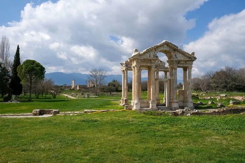 Tetrapylon or propylon in the ancient archaeological site of Aphrodisias, Geyre, Karacasu, Aydin,