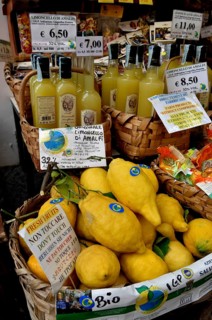 Sfusato or Amalfi lemons, limoncello, in a shop in Amalfi, Amalfi Coast, Campania, Italy